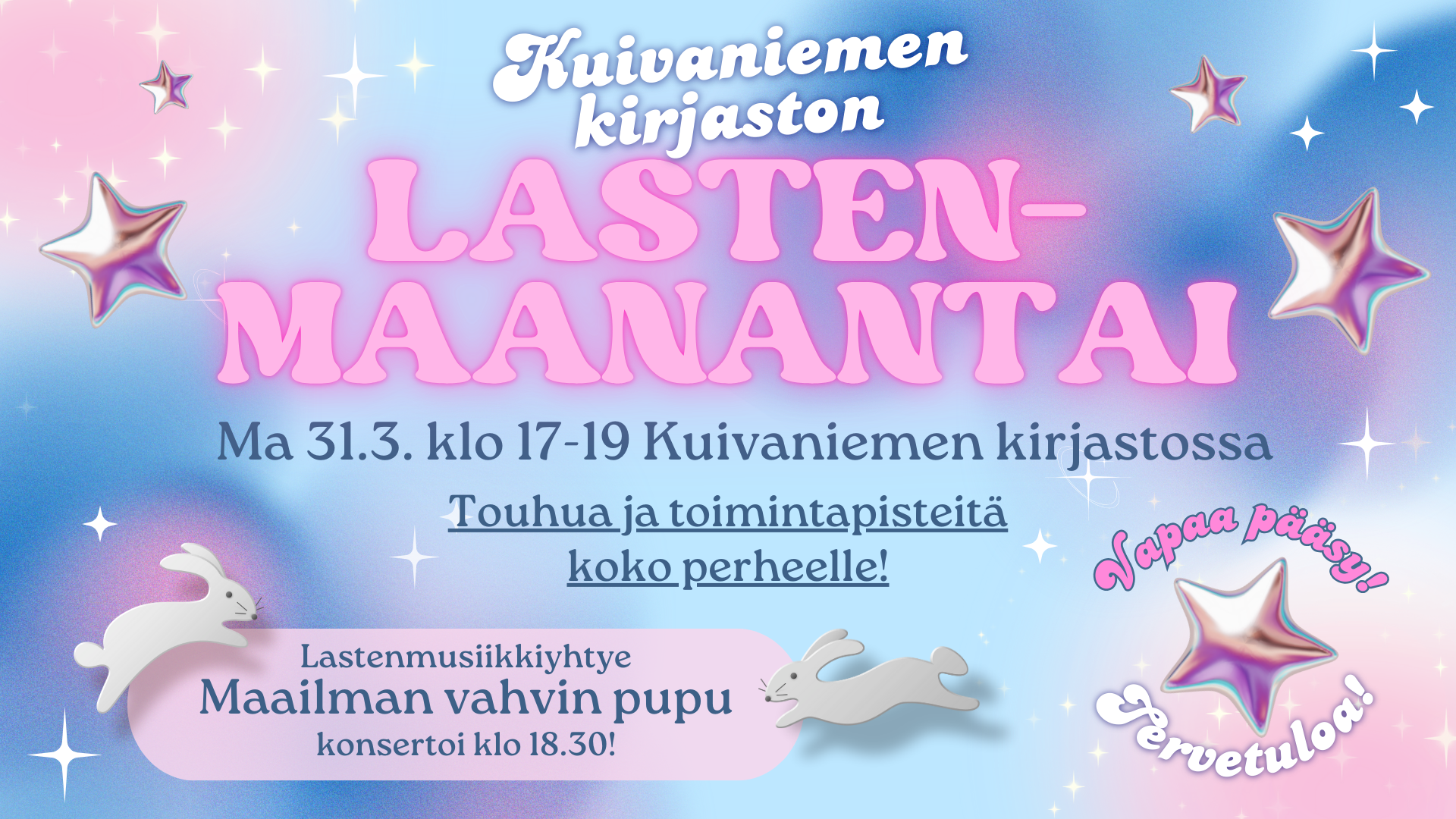 Tapahtuman tiedot värikkäällä pohjalla