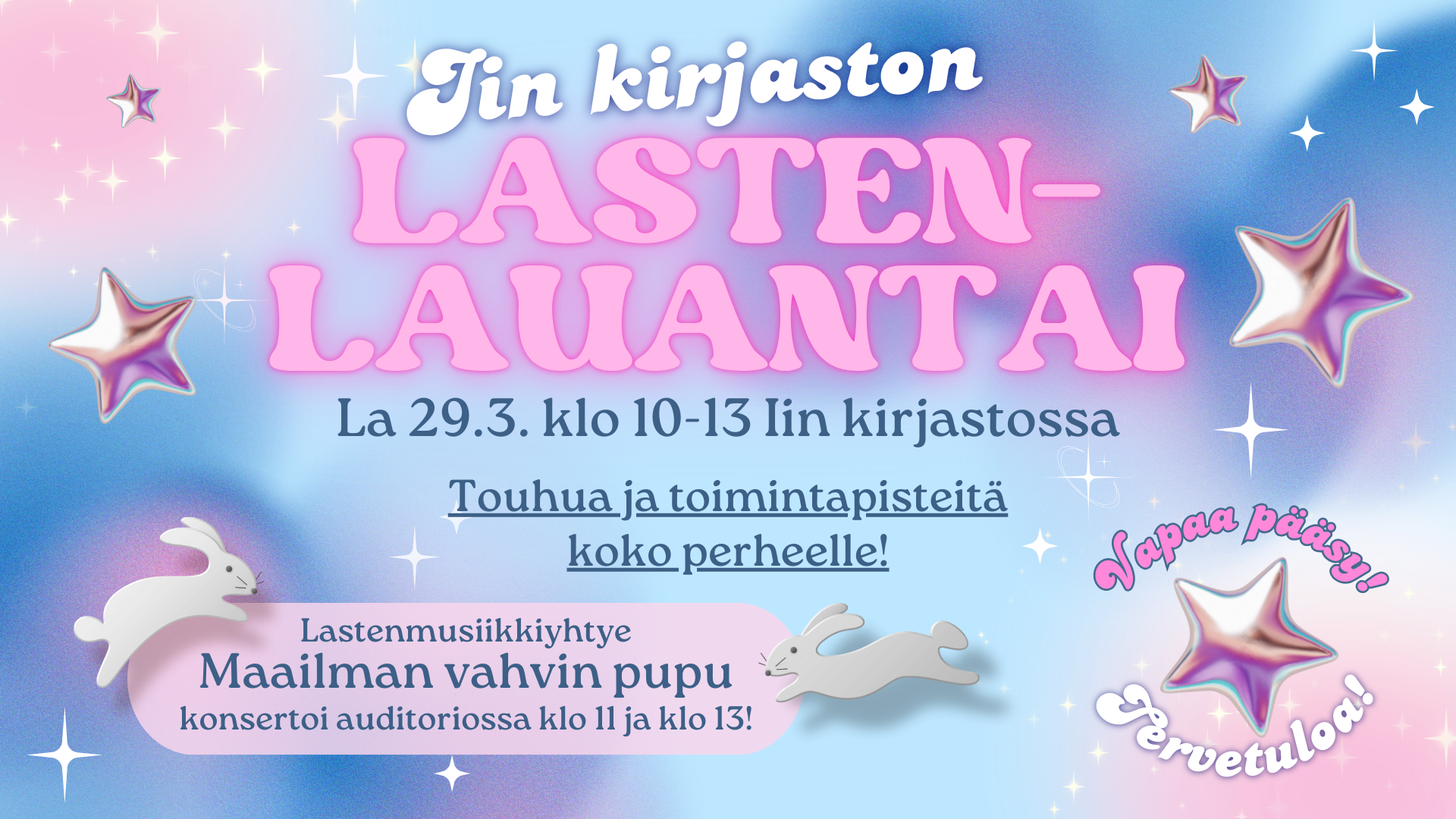Tapahtuman tiedot värikkäällä pohjalla