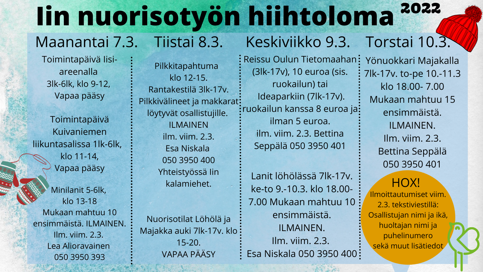 Iin nuorisotyön hiihtoloman mainos 2022.