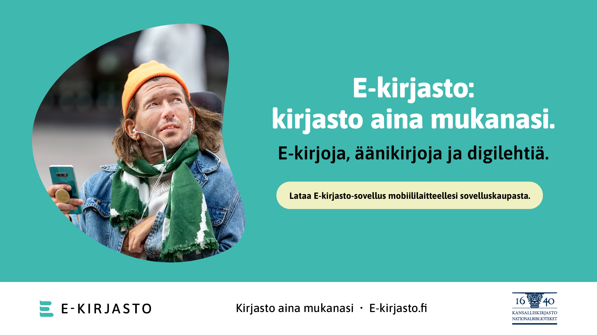 E-kirjasto: kirjasto aina mukanasi. E-kirjoja, äänikirjoja ja digilehtiä. Lataa E-kirjasto-sovellus mobiililaitteellesi sovelluskaupasta.