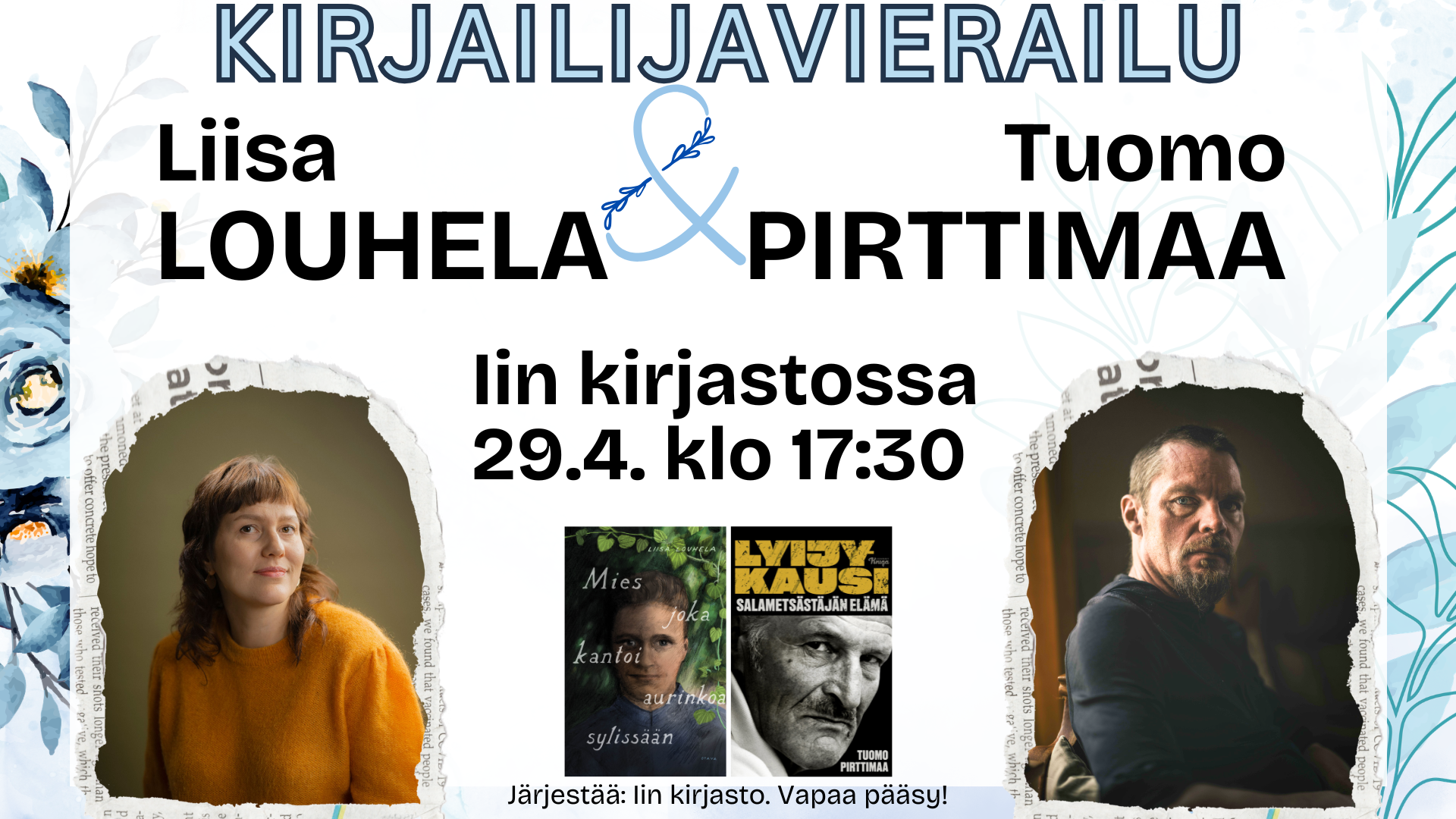 kirjailijoiden kuvat ja heidän kirjojensa kansikuvat
